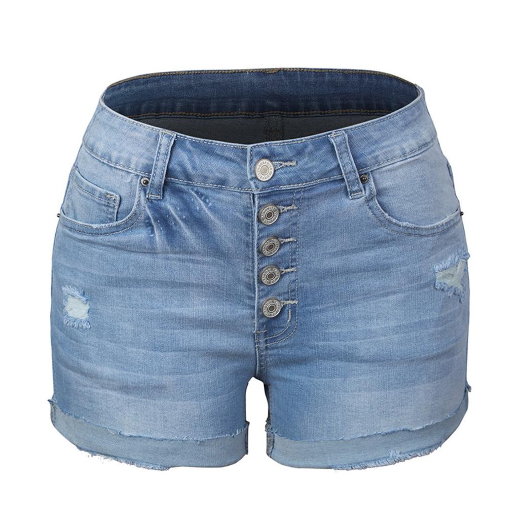 Stretchy Hole Breaking Ladies Denim Shorts