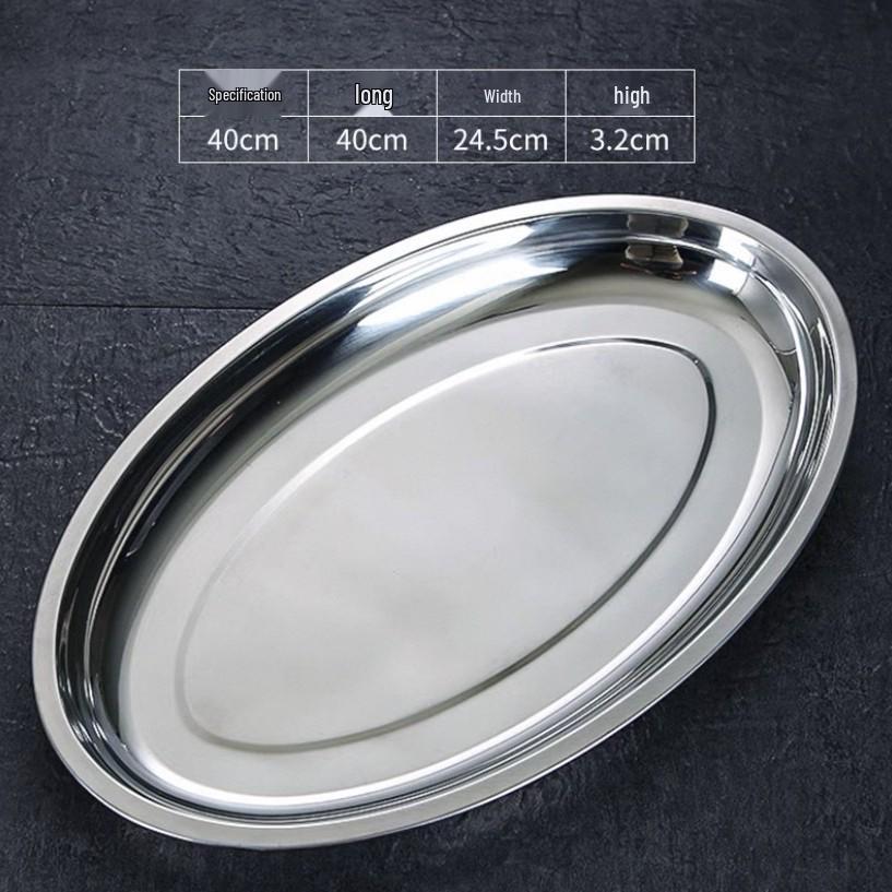 304 Stainless Steel Oval Fish Dish - Creative Steamed Fish Plate, Small Round Dish for Home Use