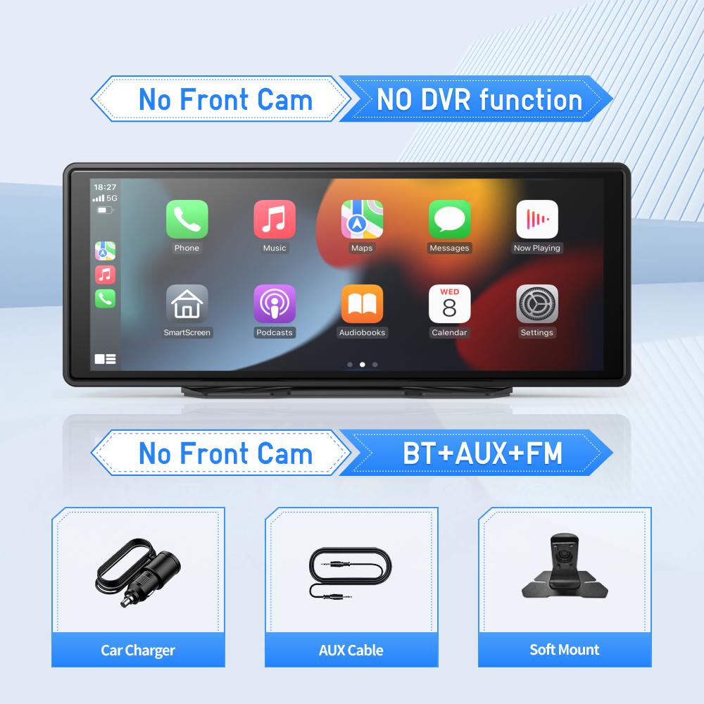 Imagebon 10.26" Dash Cam 4k Wireless Carplay Android Auto Adas GPS Navigation Car DVR Voice Control Dual Recording Cam