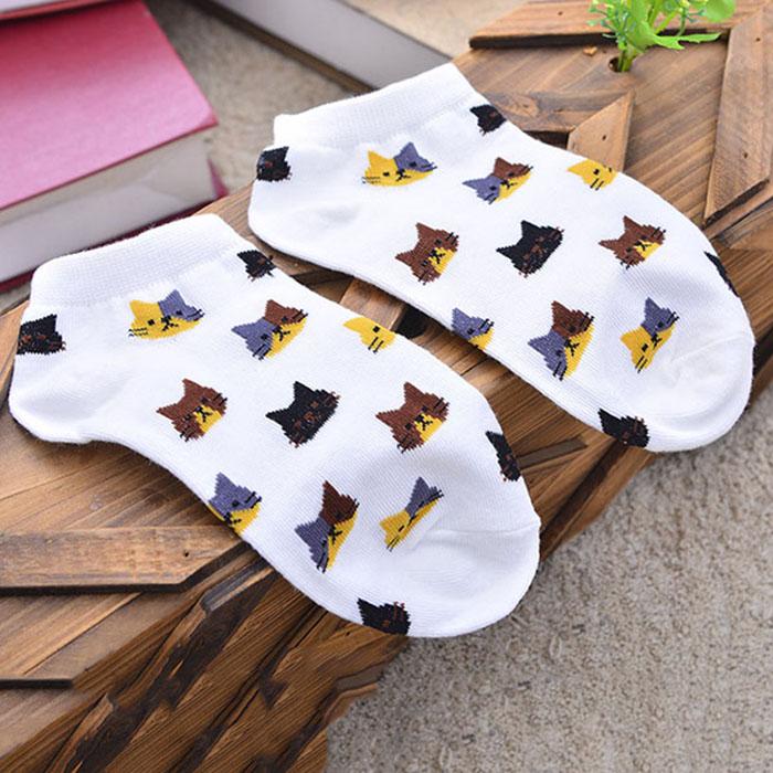 3 Pairs New Cartoon Cute Cat Face Thin Section Invisible Shallow Mouth Women's Cotton Socks Short Tube Socks Spring Summer Meias