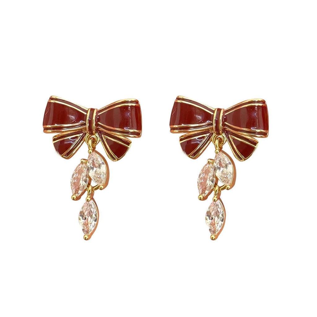 Women's 2023 Trendy Bow Zirconia Dangle Stud Earrings - Light Luxury Niche Design