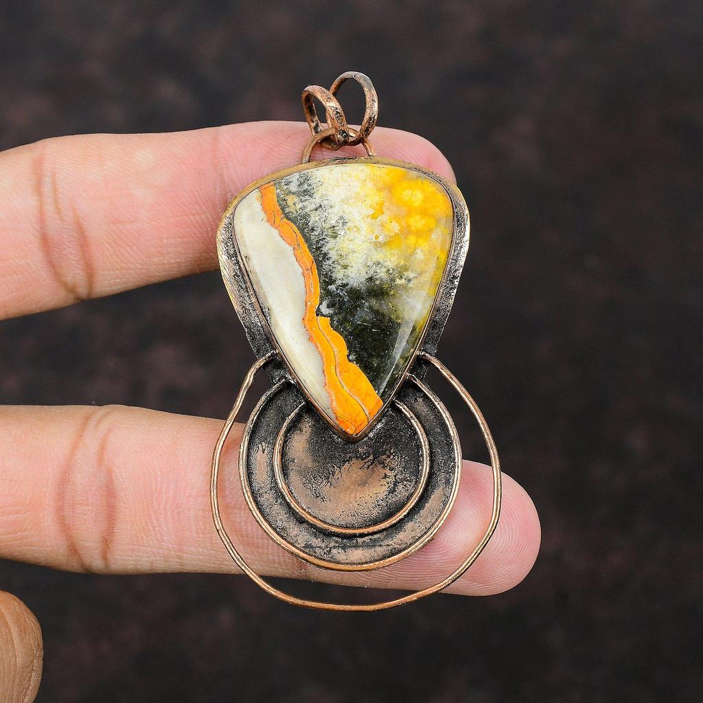 Bumble Bee Jasper Pendant Copper Pendant Gemstone Pendant Oxidized Copper Jewelry Handmade Pendant Bumble Bee Jasper Jewelry Engagement Gift