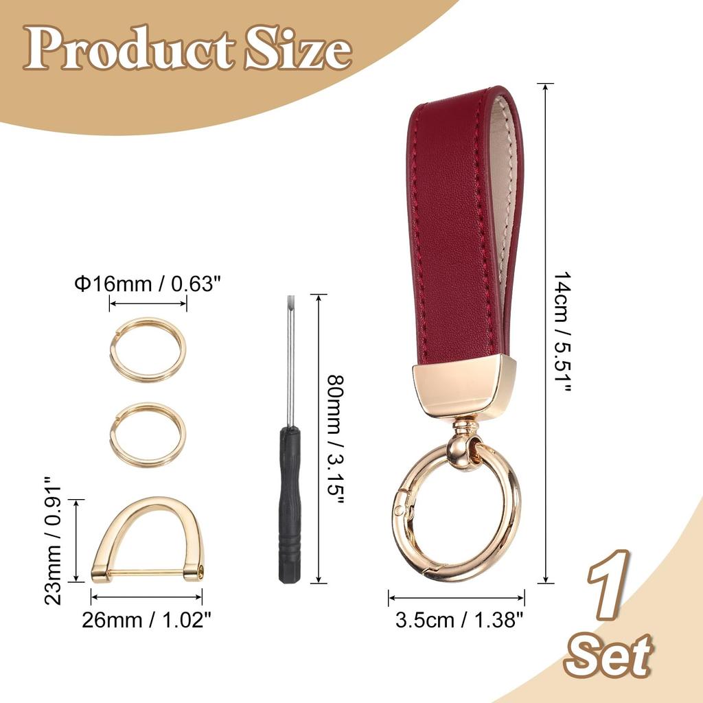 Leather Wristlet Keychain Car Key Chain Holder with Key Key Strap Wristband for Women and ID Badge Card Red [uxcell] 5-inch Ring, Anti-Loss D-Ring