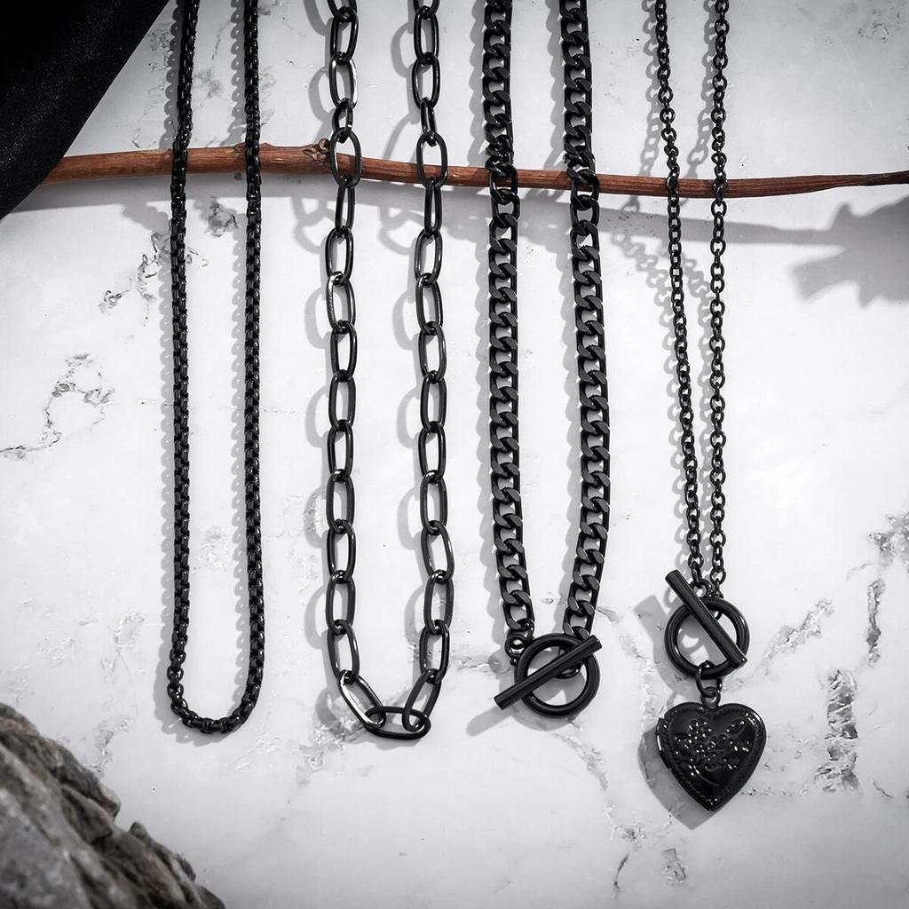 Set de colier cu pandantiv cu inimă neagră, cu mai multe straturi, gotic, pentru femei, colier cu lanț de claviculă punk, cadou de bijuterii