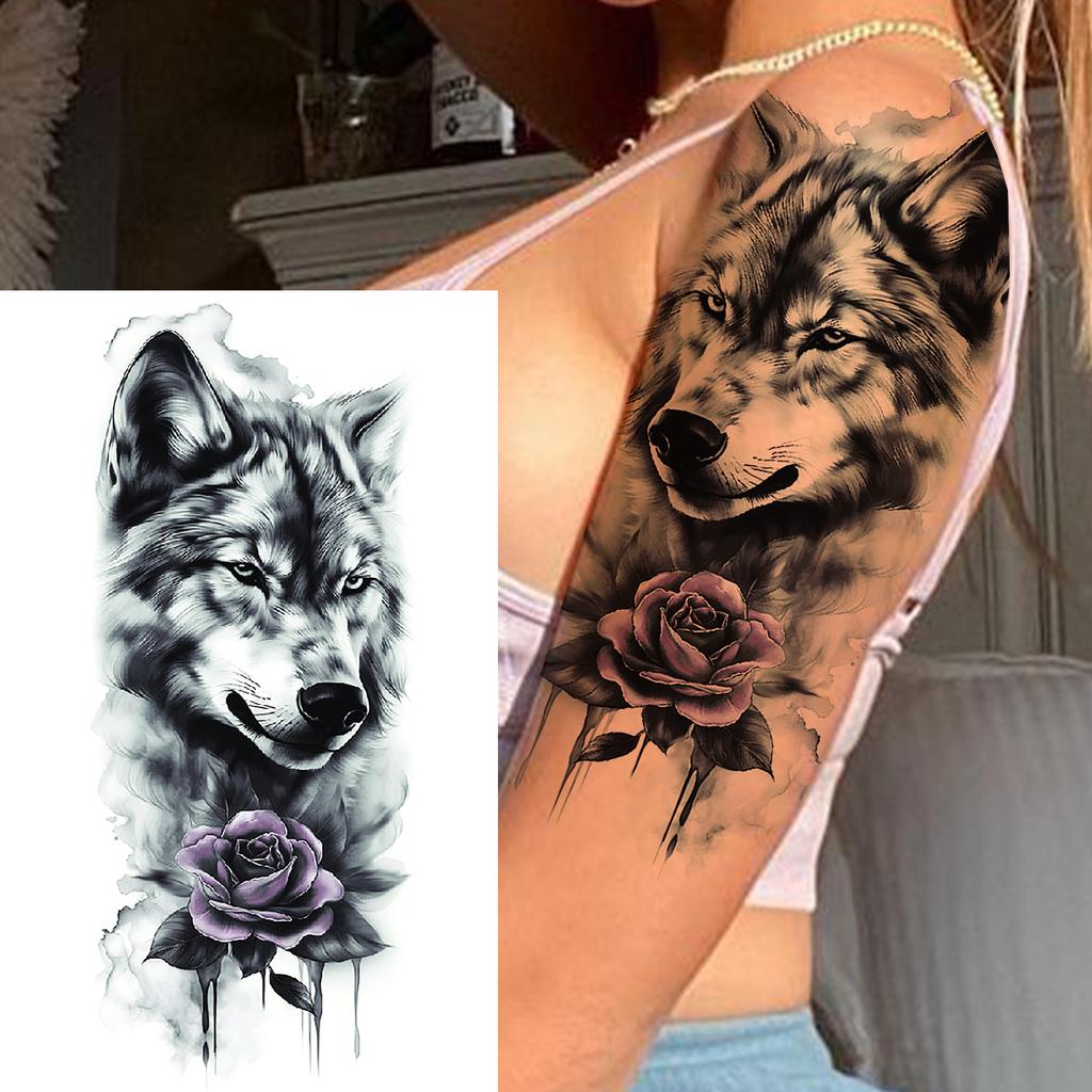 1 Sheet Wolf Tiger Astronaut Dragon Skeleton Temporary Tattoos For Women Men Adults Fake Skull Flower Tattoo Sticker Waterproof