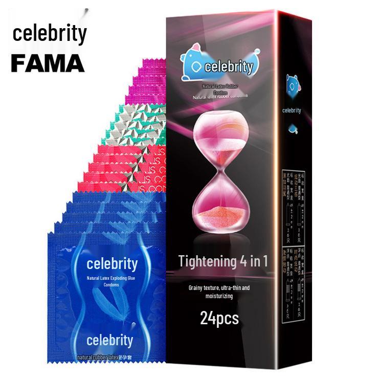 Celebrity Ultra-Thin G-Spot Condoms, Ice & Fire Combo, Small Size, Large Particles, Black