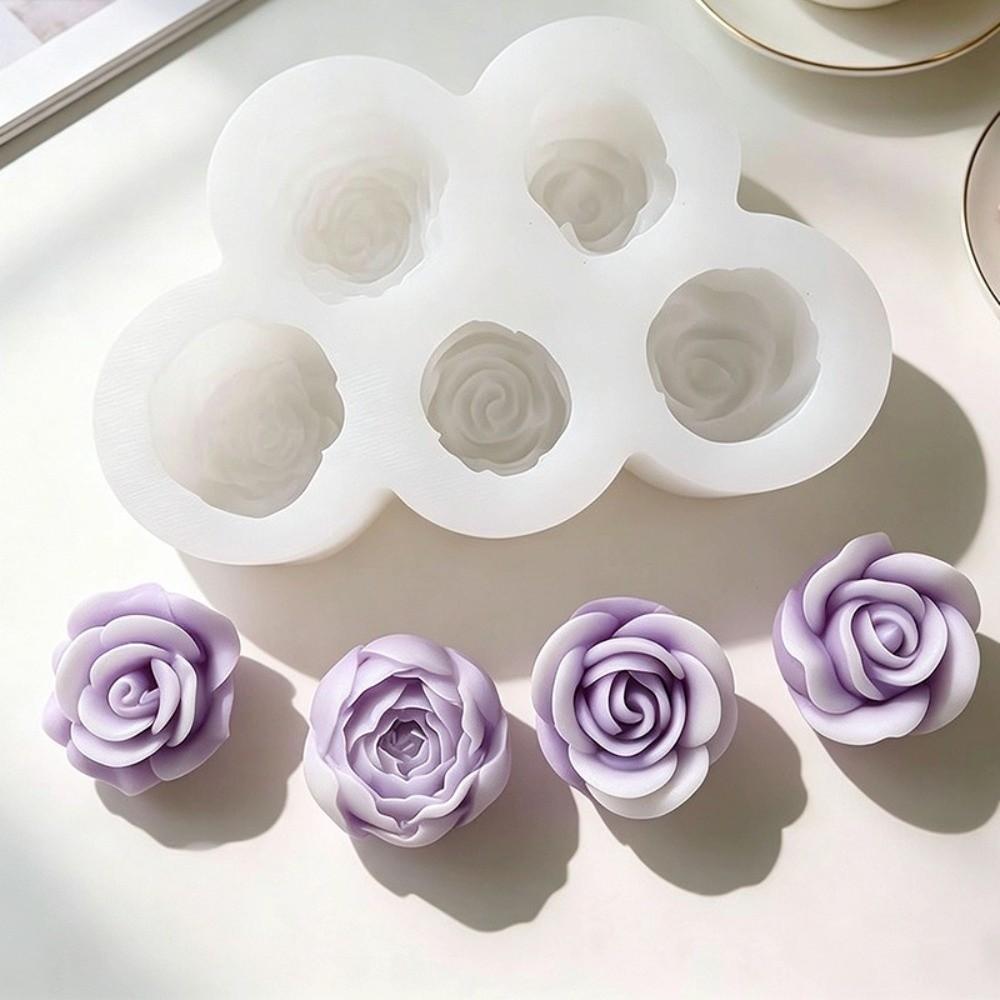 3D Design Silicone Candle Mold 5-Hole Pattern Rose Peony Mold For Candle Making