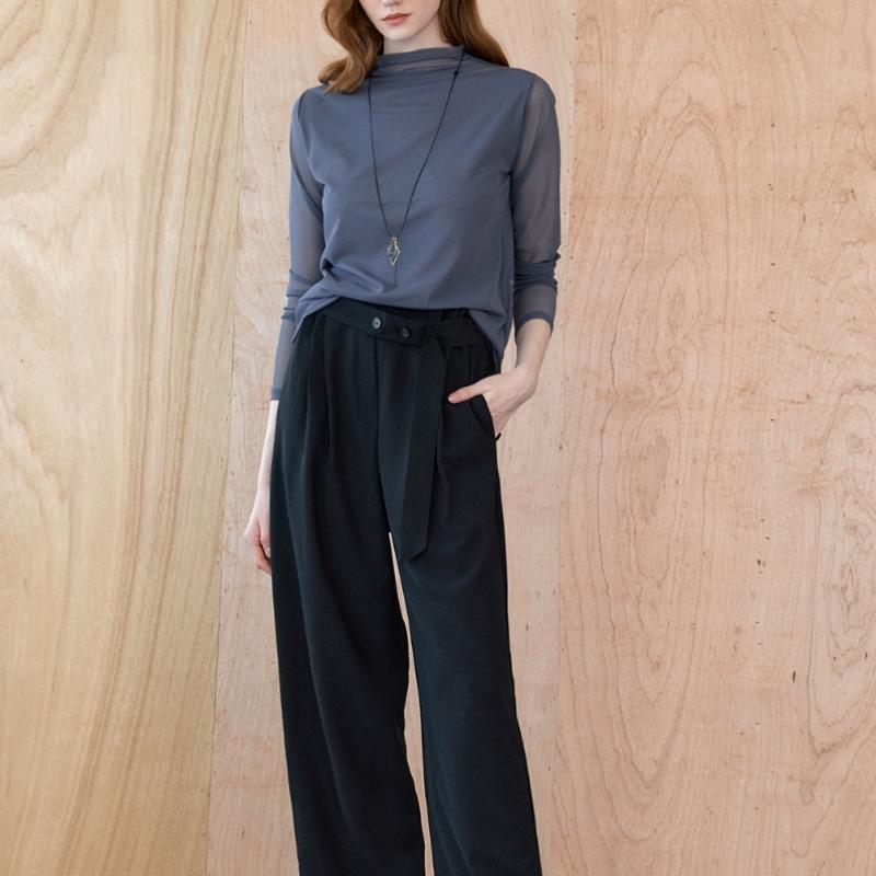 MAXZA High Neck Sheer Long Sleeve T shirT zb08qT604on