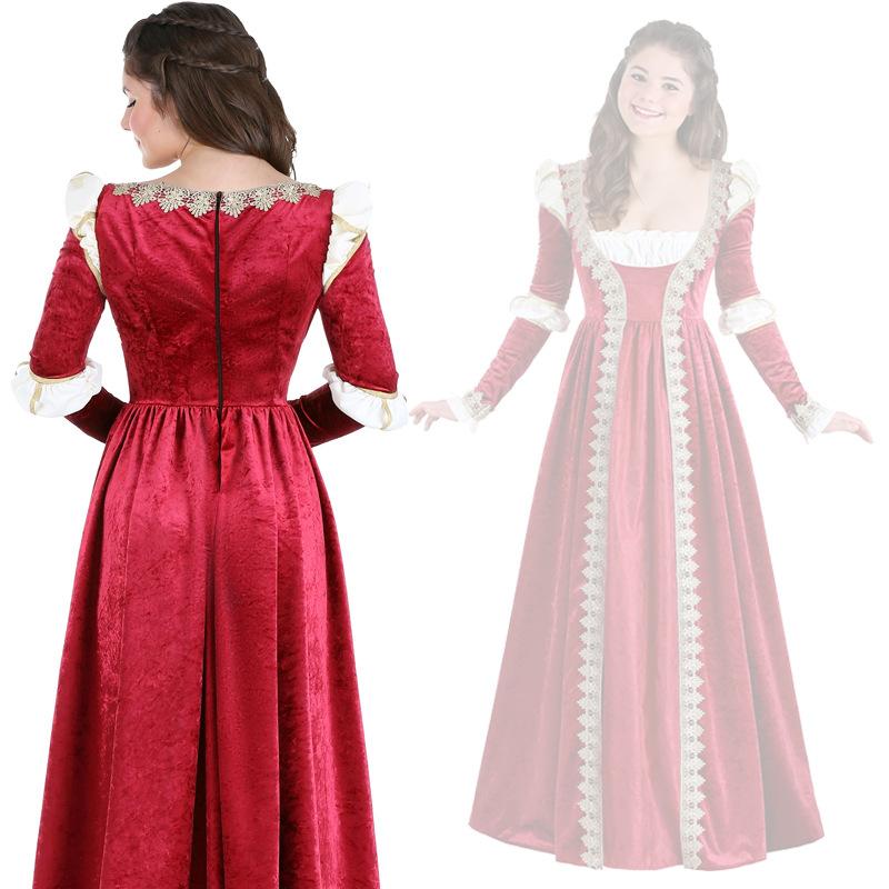 New Halloween Red Queen King Costume Vintage Lace Patchwork Lace Court Dress Dress