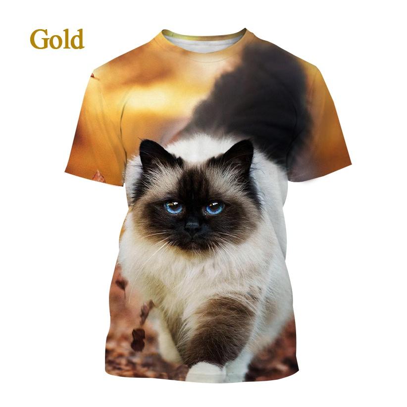 Summer Round Neck 3D Cat Pattern Printed Top Fashionable Casual Short Sleeved Children's Boy and Children's Girl Kids Unisex T-shirts