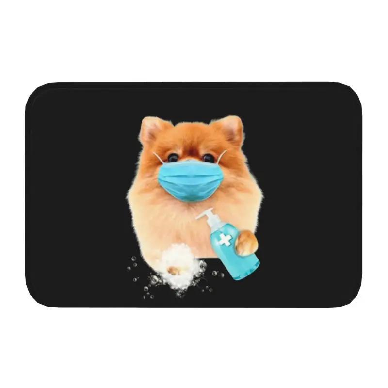 Pomeranian Dog With Summer Leaf Doormat Non-Slip Kitchen Bathroom Mat Garden Garage Floor Door Entrance Carpet Rug