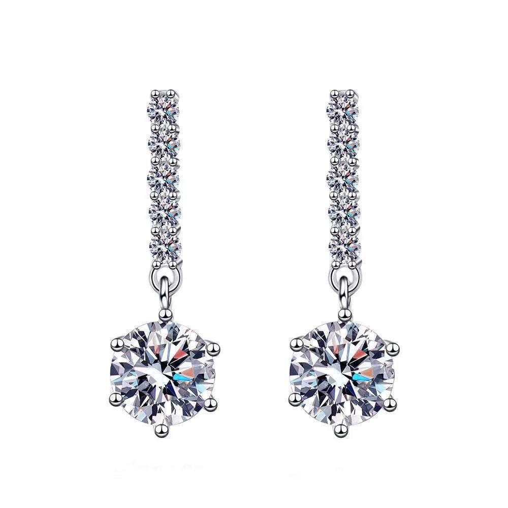 Sterling Silver s925 Moissanite Stud Earrings with Round Tassel Pavé - European & American Style for Men & Women