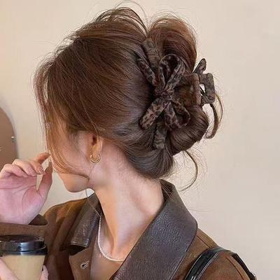 Leopard Print Bow Hair Claw Clip - High-End Hairpin for Autumn 2025
