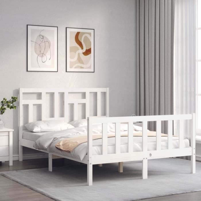 VidaXL Cadre de lit avec tête de lit blanc 120x200 cm bois massif 3193137