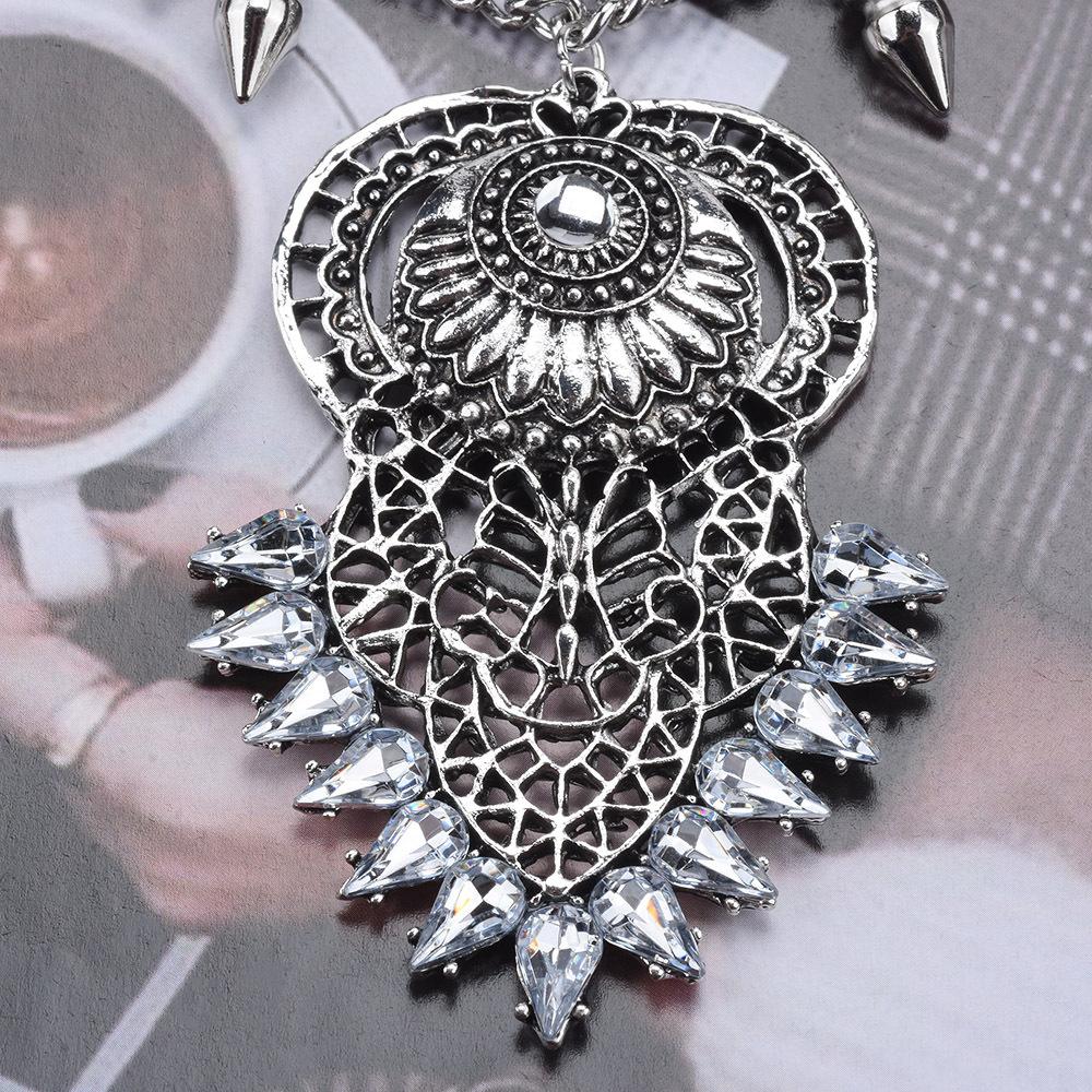 Vintage Silver Alloy Rivet Rhinestone Tassel Choker, Punk Luxury Style Collarbone Necklace