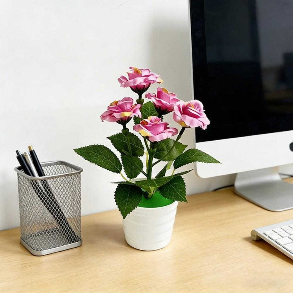 Simulated Artificial Rose Potted Flowers Multi-Bloom Bonsai Living Room Ornaments