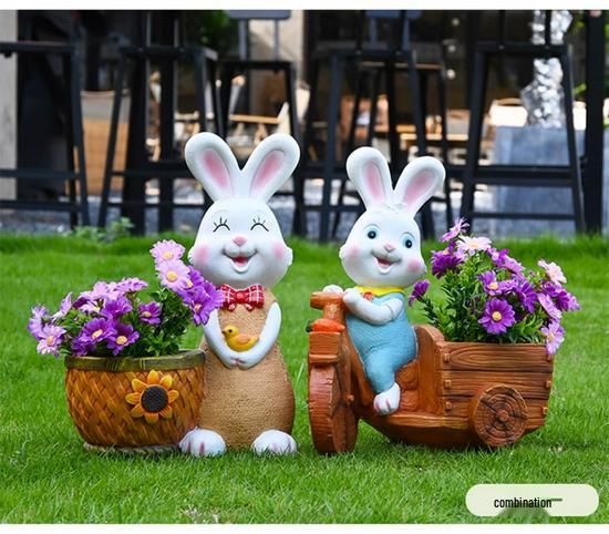 Outdoor Cartoon Rabbit Garden Decoration - Animal Flower Pot Sculpture for Kindergartens and Courtyards