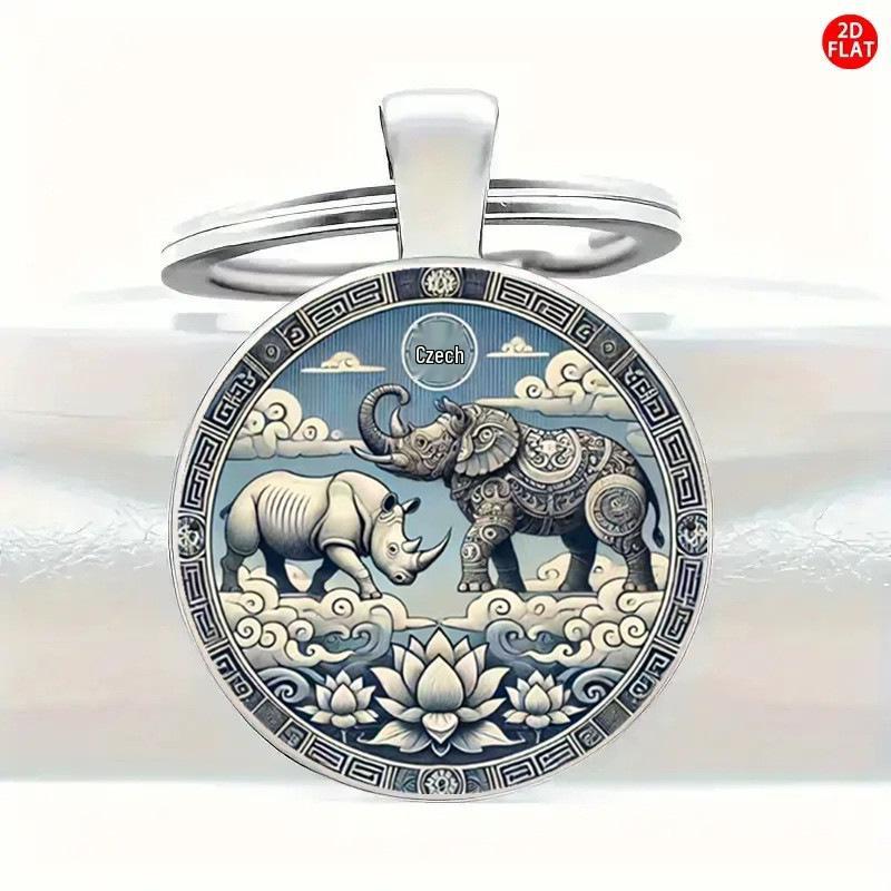 Elegant European Retro Elephant & Rhinoceros Keychain Pendant for Women