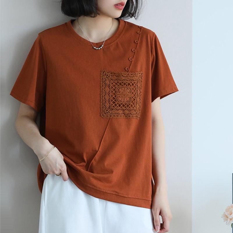 

Johnature Женские винтажные лоскутные футболки с круглым вырезом и коротким рукавом Повседневные летние однотонные мягкие футболки