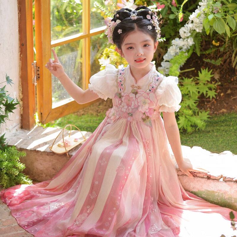 Girls' Pink Hanfu Princess Summer Dress