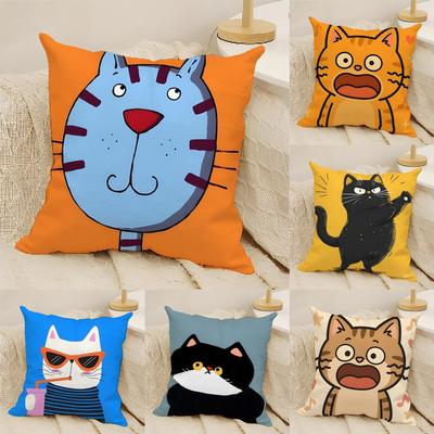 Fashing and Silly Cat Pattern Pillow Case Natural Linen Double-Sided Printing Sofa Home Decor Cushion Cover