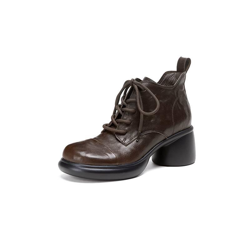 Autumn and winter sheepskin low boots women's solid color thick-soled round-head leather large-size women's boots medium heel round-head versat