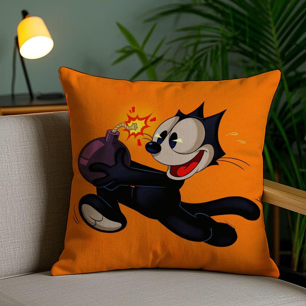 F-Felix The Cat Exquisite Cushion Cover Soft Short Plush Double-Sided Printing Home Decor Machine Washable Pillow Case Gift