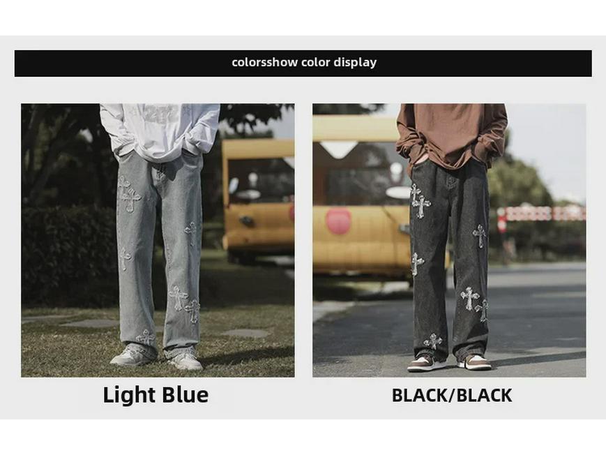 Pánské retro džíny se širokými nohavicemi - Ležérní, volné, rovný střih na podzim