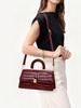 Wine Red Crocodile Pattern Handbag, Glossy Small Square Bag, Suitable for Commuting and Dating