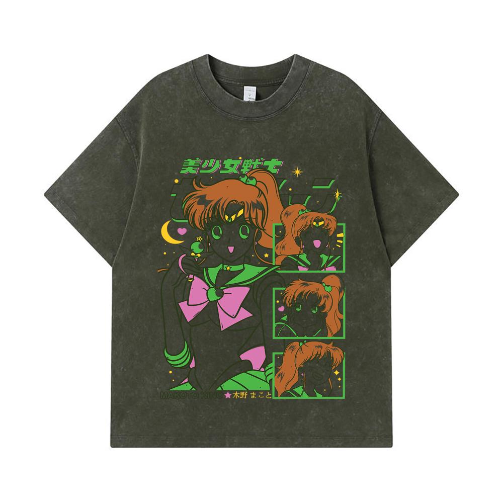 275 GSM Washed T-shirts 100% Cotton Makoto Kino Print Unisex Heavy Cotton T Shirt S