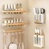 Wooden Material Spice Rack Shelf No Drill Installation Wall Storage Rack  Living Room Use