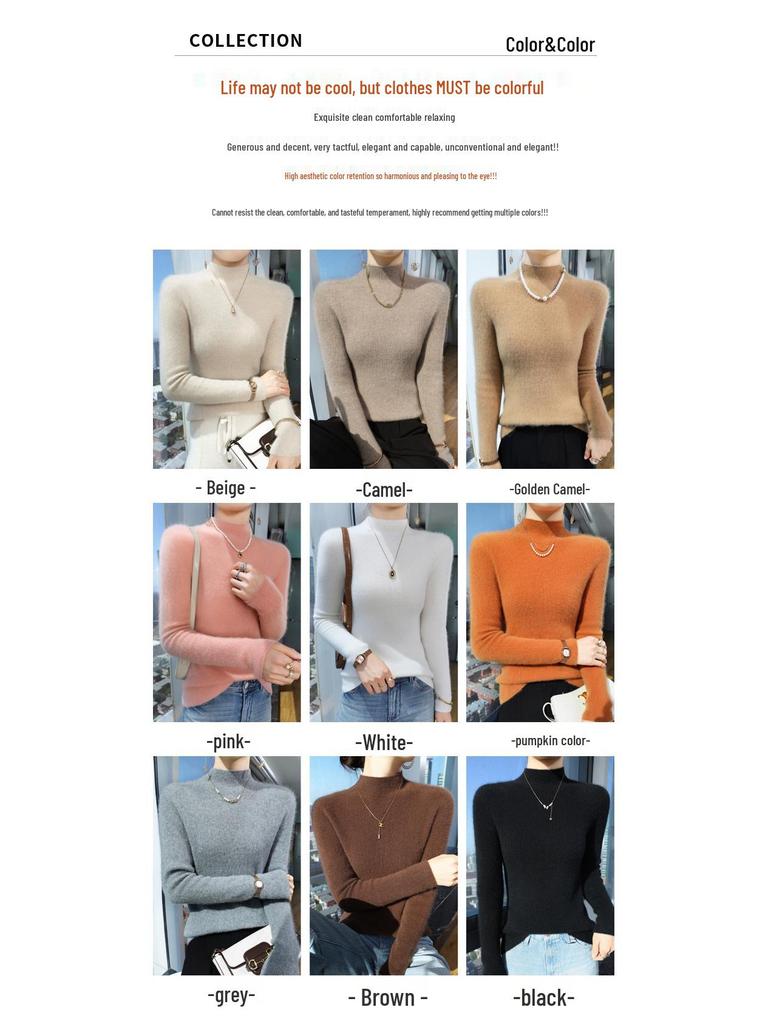 Women's 2025 Autumn/Winter Half-High Ribbed Slim-Fit Knit Sweater