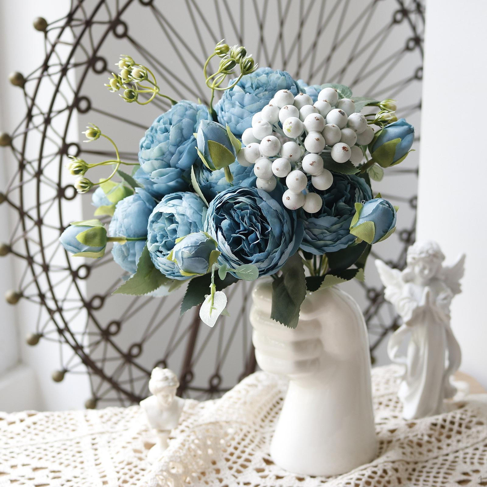 

Искусственные цветы Искусственный Рустикальный Романтический Поддельный Свадебный Букет для Сада Дома Blue