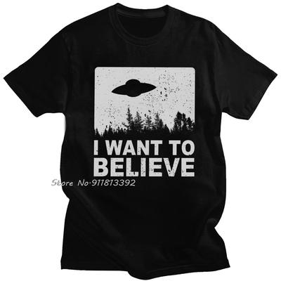 T-shirt stylé pour homme Les X-Files Je veux y croire Homme Col rond Coton T-shirt Alien OVNI Zone 51 T-shirt Animal Harajuku Streetwear