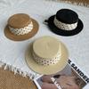 French Polka Dot Flat Top Straw Hat Women's Summer Seaside Vacation Beach Hat Sunshade Sunscreen Hemming Top Hat Sun Hat