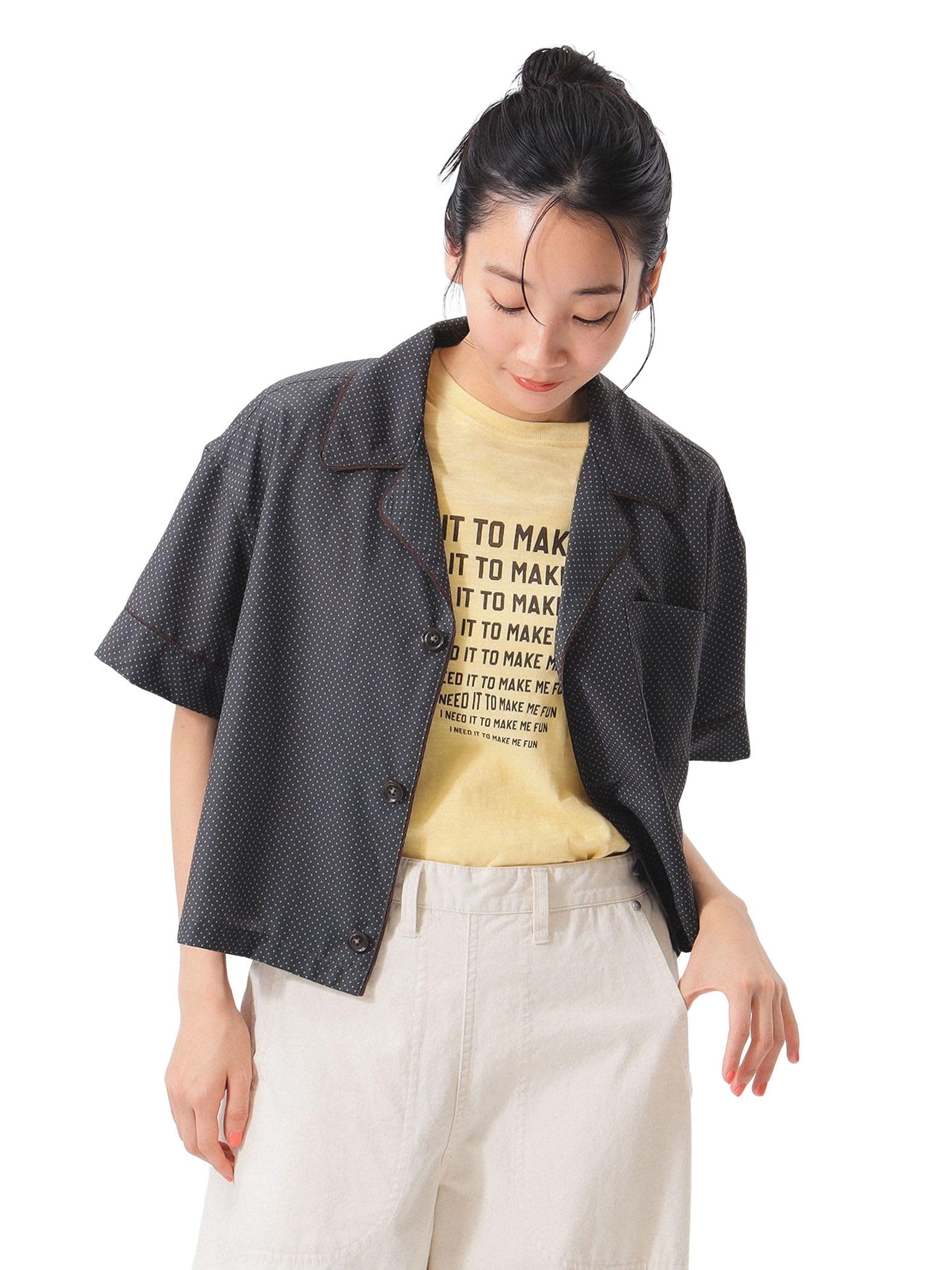 

Женская рубашка с коротким рукавом в горошек Beams Boy, открытый воротник, темно-коричневый, свободный размер