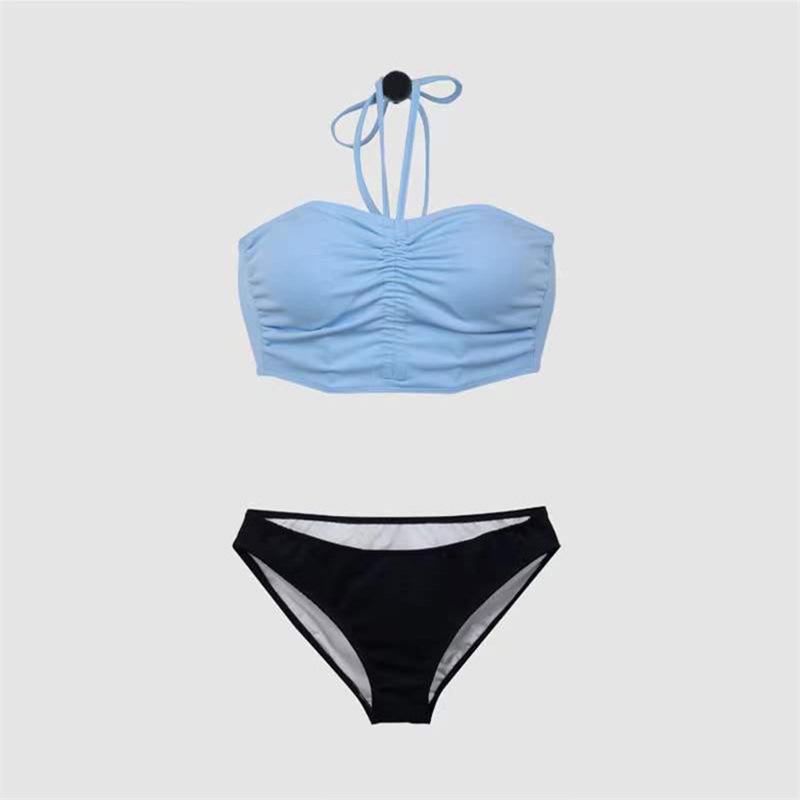 Korean Style Sexy Push-up Bandeau Halter Color Block Bikini