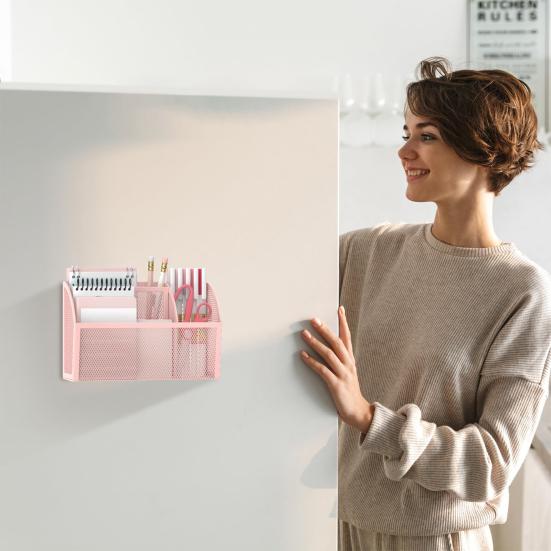 Magnetic Pen Holder 3 Compartments Heavy Duty Metal Fridge Whiteboard School Office Supplies Stationery Storage Organizer Rack