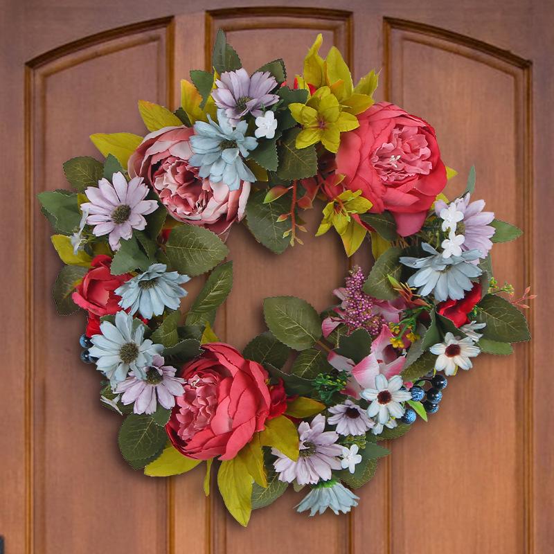 Zhongran Spring Peony Small Daisy Wreath Wreath Wall Decoration Home Silk Flower Dead Branch Decoration Wreath Door Hanging Props