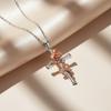 Elegant Rose Cross Pendant Necklace Women Lightweight Copper Jewelry With Gold Plating Daily Wear Fashion Accessory