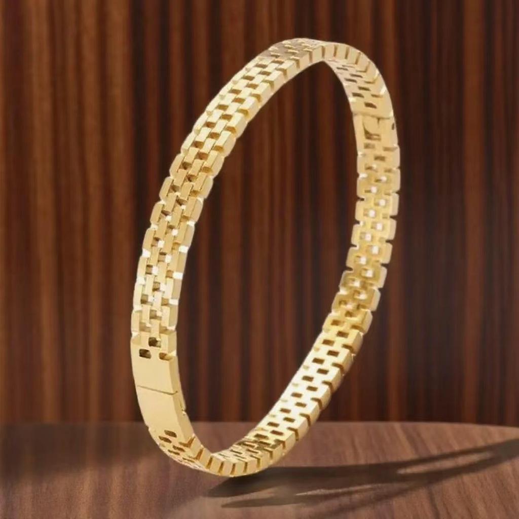 Bracciale da Donna in Acciaio Titanio Placcato Oro: Bracciale in Acciaio Inossidabile, Design di Nicchia Semplice e di Alta Gamma, Versatile.
