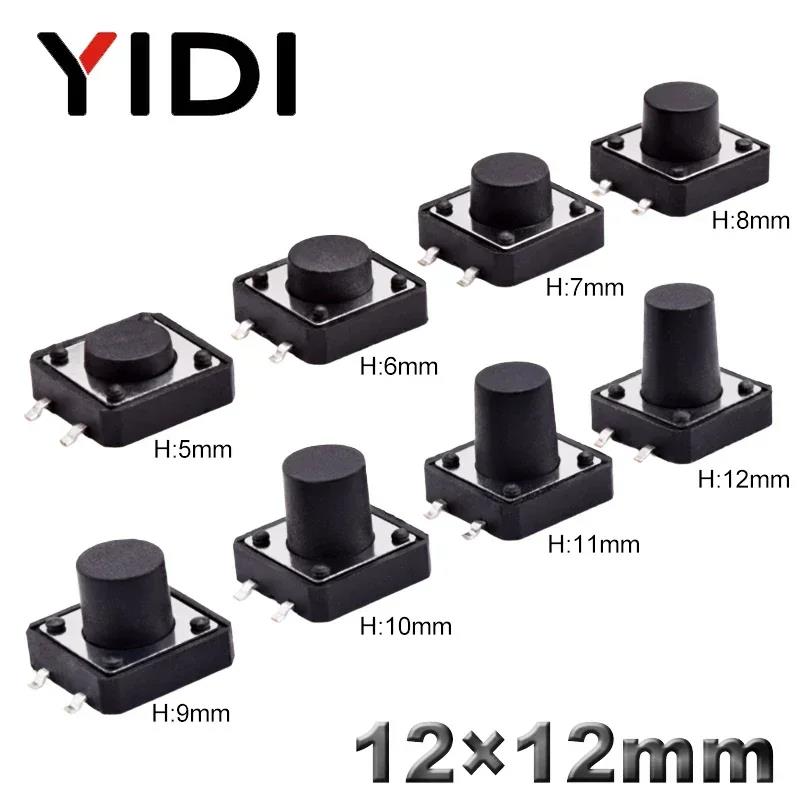 10pcs 12x12mm Momentary Tactile Tact Switch 4 Pins SMD SMT H=5/6/7/8/9/10/11/12mm PCB On Off Switch Electronic Set 12V DC 50mA