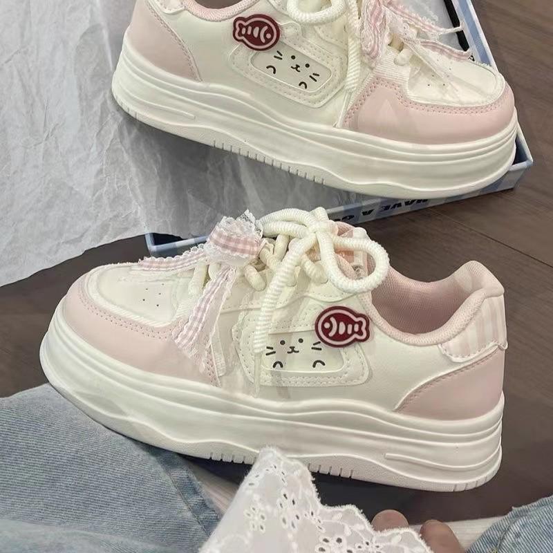 Chaussures Blanches Pain pour Filles Automne 2025 - Baskets Décontractées Sportives Mignonnes et Polyvalentes pour Enfants Moyens et Grands