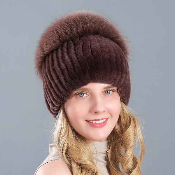 New Style Women Real Genuine Fox Fur Beanies Hat Girls Natural Real Rex Rabbit Fur Skullies Cap Knit Winter Real Fur Hats