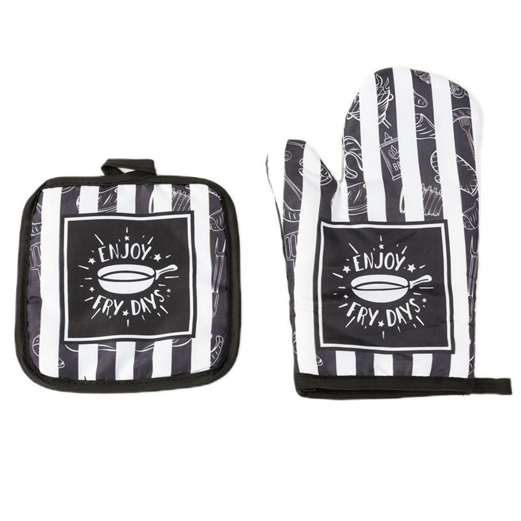 Kitchen Microwave Insulation Gloves with Mat Heat Resistant Baking Gloves Cooking Baking Gloves Oven Mitts Enduring