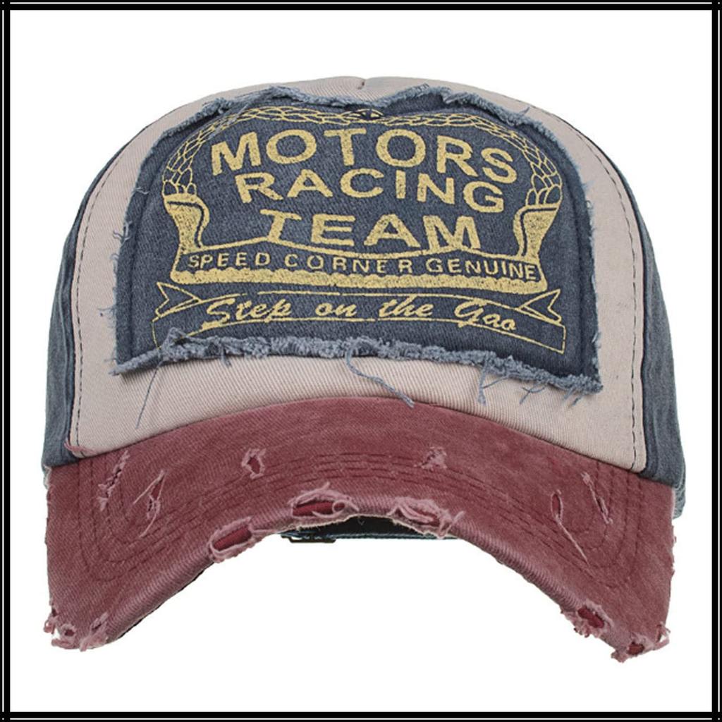 Cap with Distressed English CA679 [White Fang] Finish, Letters, Hat, Sports, Running, Outdoor, Women, Men, (red Navy)