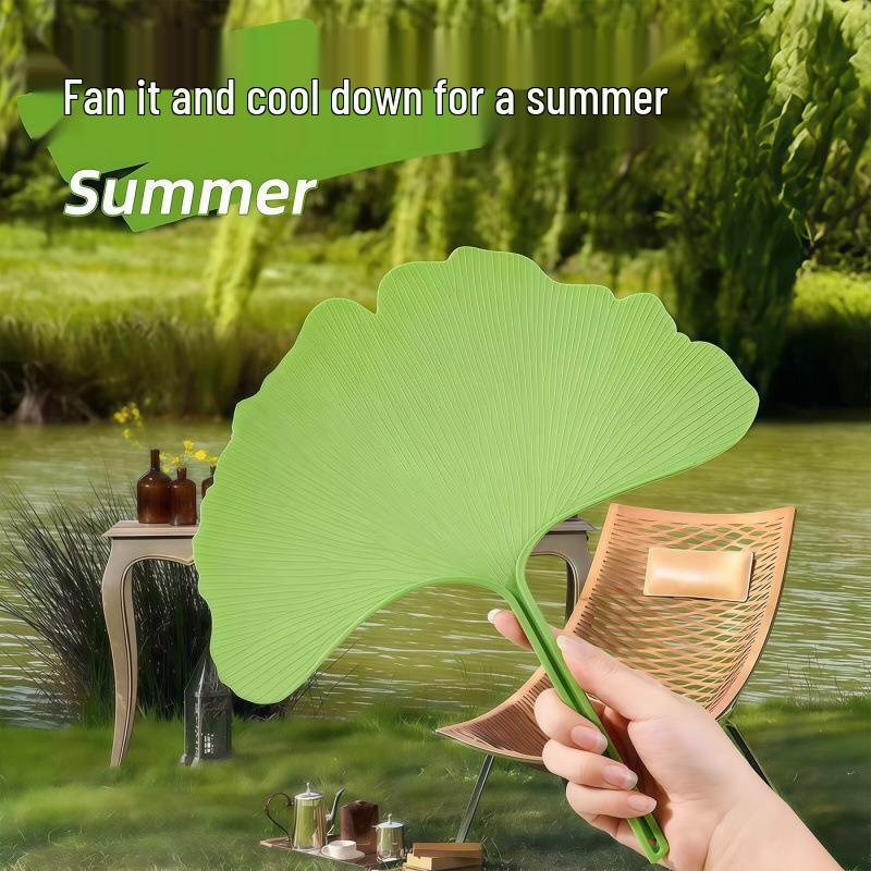 Durable Ginkgo Leaf Plastic Fan - Large, Thick, Artistic & Lightweight Hand-Crank Fan, Drop-Proof & Perfect for Summer