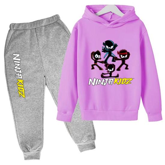 Felpa per Bambini Divertente Stampa Ninja Vestiti Cappotto Top+Pantaloni Set 2P Ragazzo Ragazza Toddler 3-12 Anni Casual Pullover Sole Lettere Sportive Set