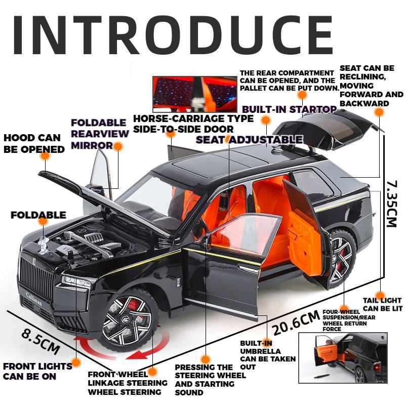 1/24 Rolls Royce Cullinan SUV Alloy Diecast Model Starry Sky Roof Car Toy Children Toy Gift Collection Decoration Ornaments