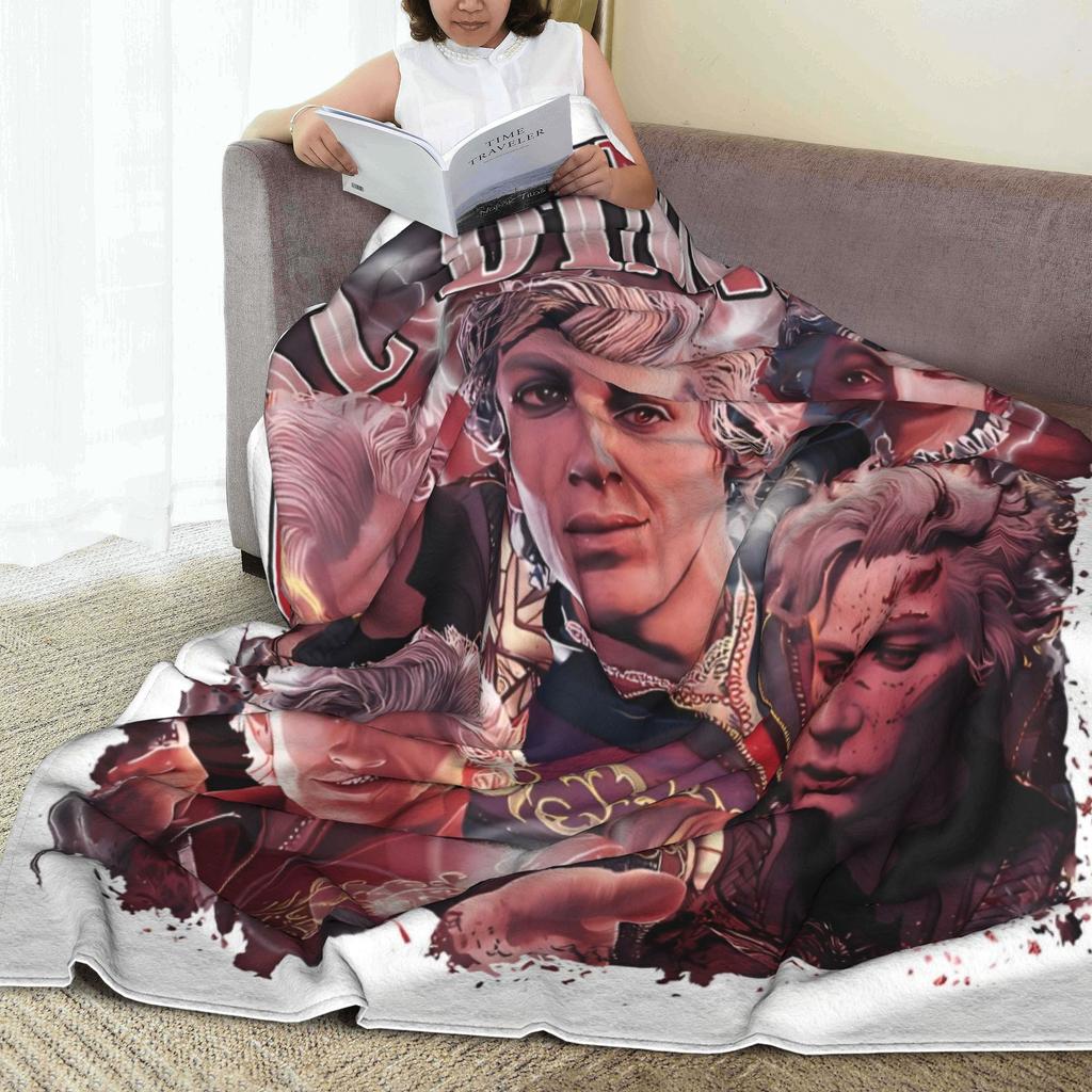 Astarion B-Baldurs Game Gate Knitted Blanket Vampire Throw Blanket Airplane Travel Printed Soft Warm Breathable Plush Thin Quilt